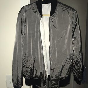 Grey and white reversible bomber jacket